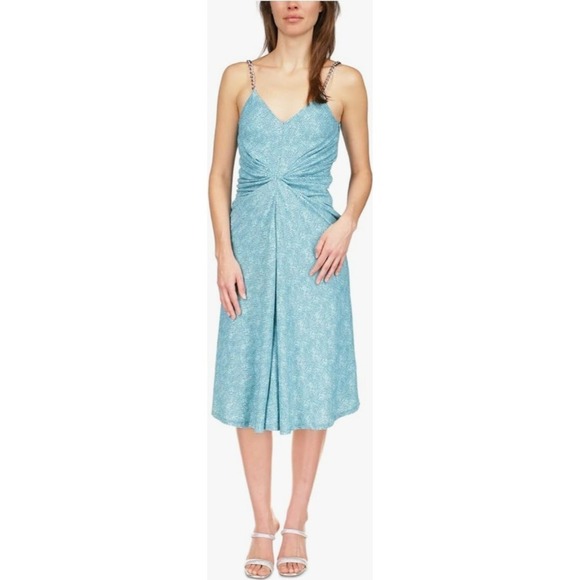 Michael Kors Turquoise Dress Chain Strap Twist Front‎ Midi XL NWT $155 MSRP - Picture 1 of 12
